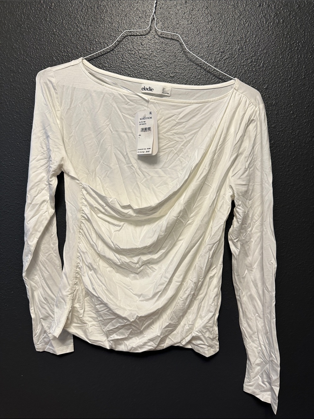 Elodie White Long-Sleeve Draped Front Women's Top